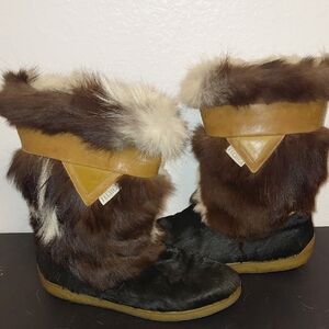 Tecnica Women's Ski Brown and Black Fur Boots Size 44 46 Made In Itaiy